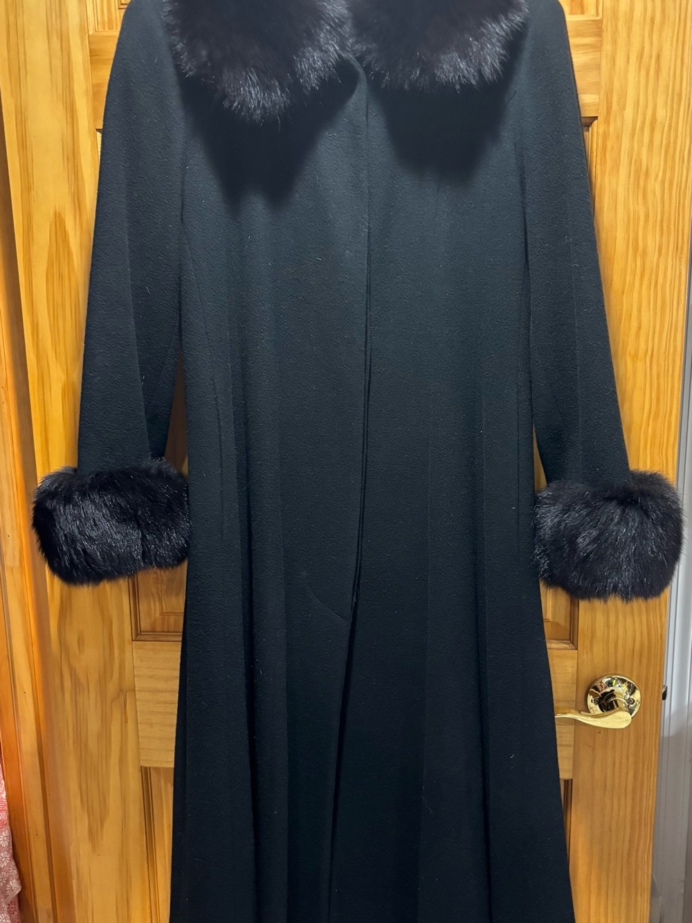 Marvin Richards Black Wool Coat with Fur Collar and Cuffs